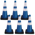 6 Pack Traffic Safety Cones 28 Inch Plastic PVC Blue Traffic Cones with Black Base and Reflective Collars for Street