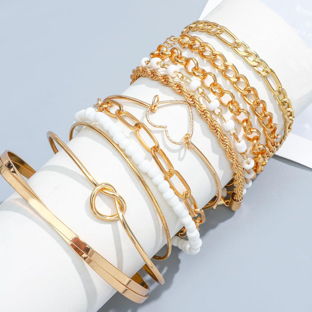 49 Pieces Gold Jewelry Set for Women Fashion Costume Jewelry Gold Plated Necklace Bracelet Ring Earrings Set for Women