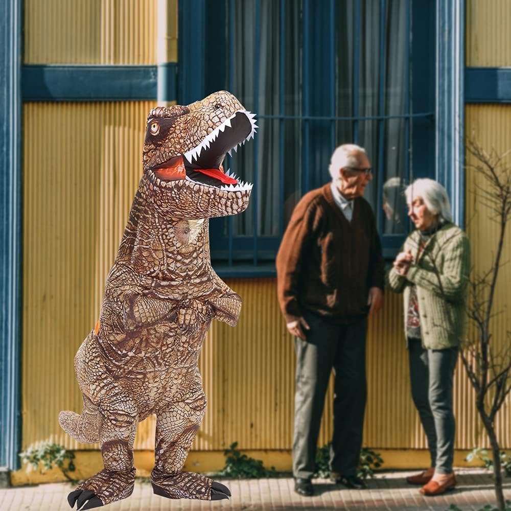 Dinosaur Costume Adult Inflatable Raptor Onesies Blow Up T-rex Dino Full Body Funny Halloween Costume for Men Women