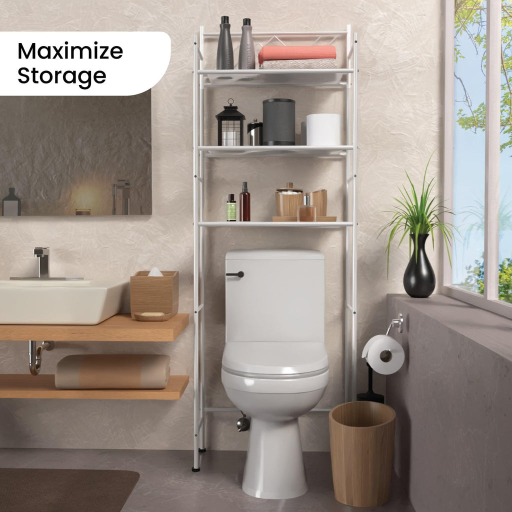 Over-the-Toilet Bathroom Storage Cabinet Organizer | Freestanding Steel Frame Design with 3-Tier Shelves and