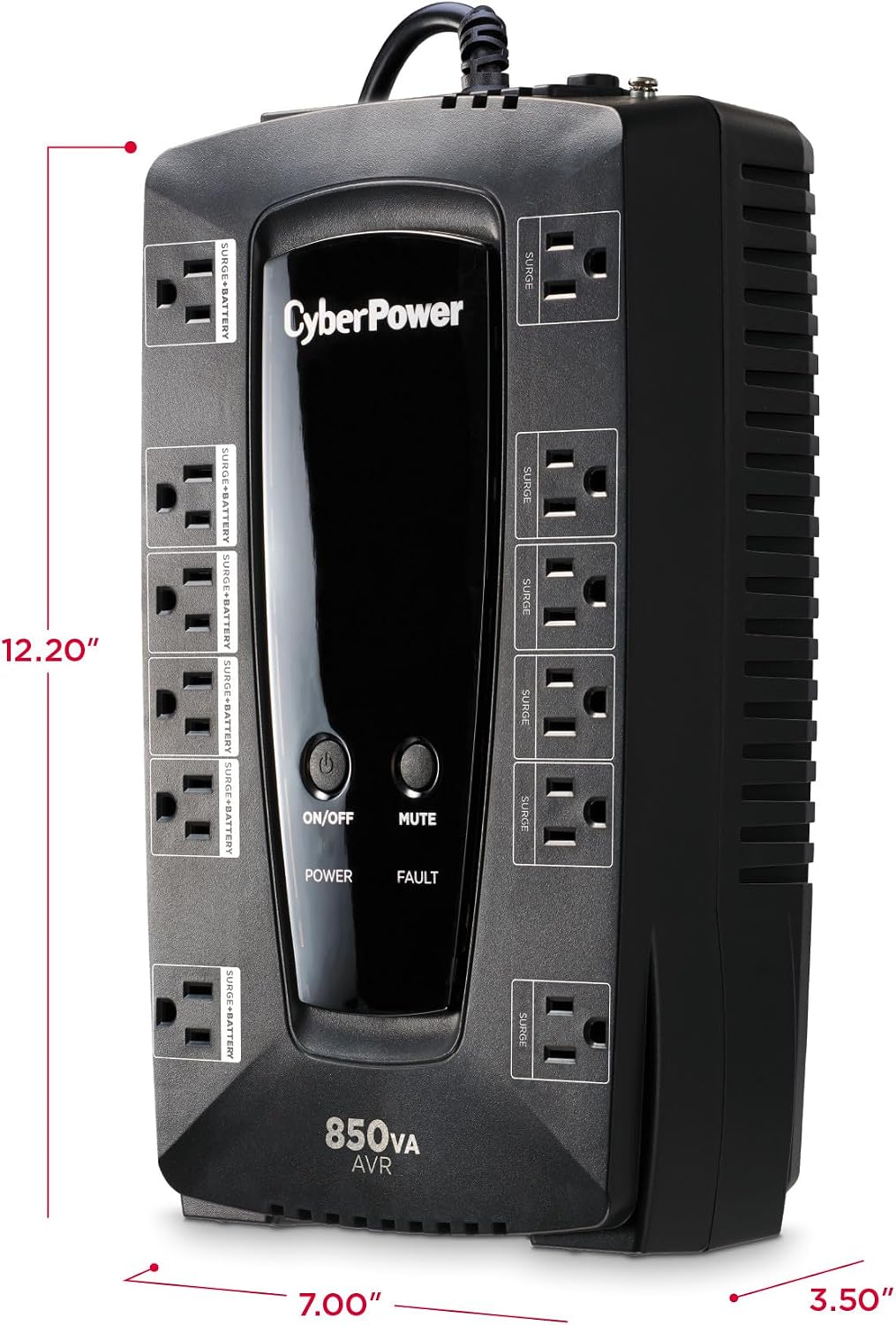 LE850G UPS Battery Backup & Surge Protector | 850VA/460W, Line Interactive, AVR, 12 Outlets (4 Wide-Spaced), RJ11