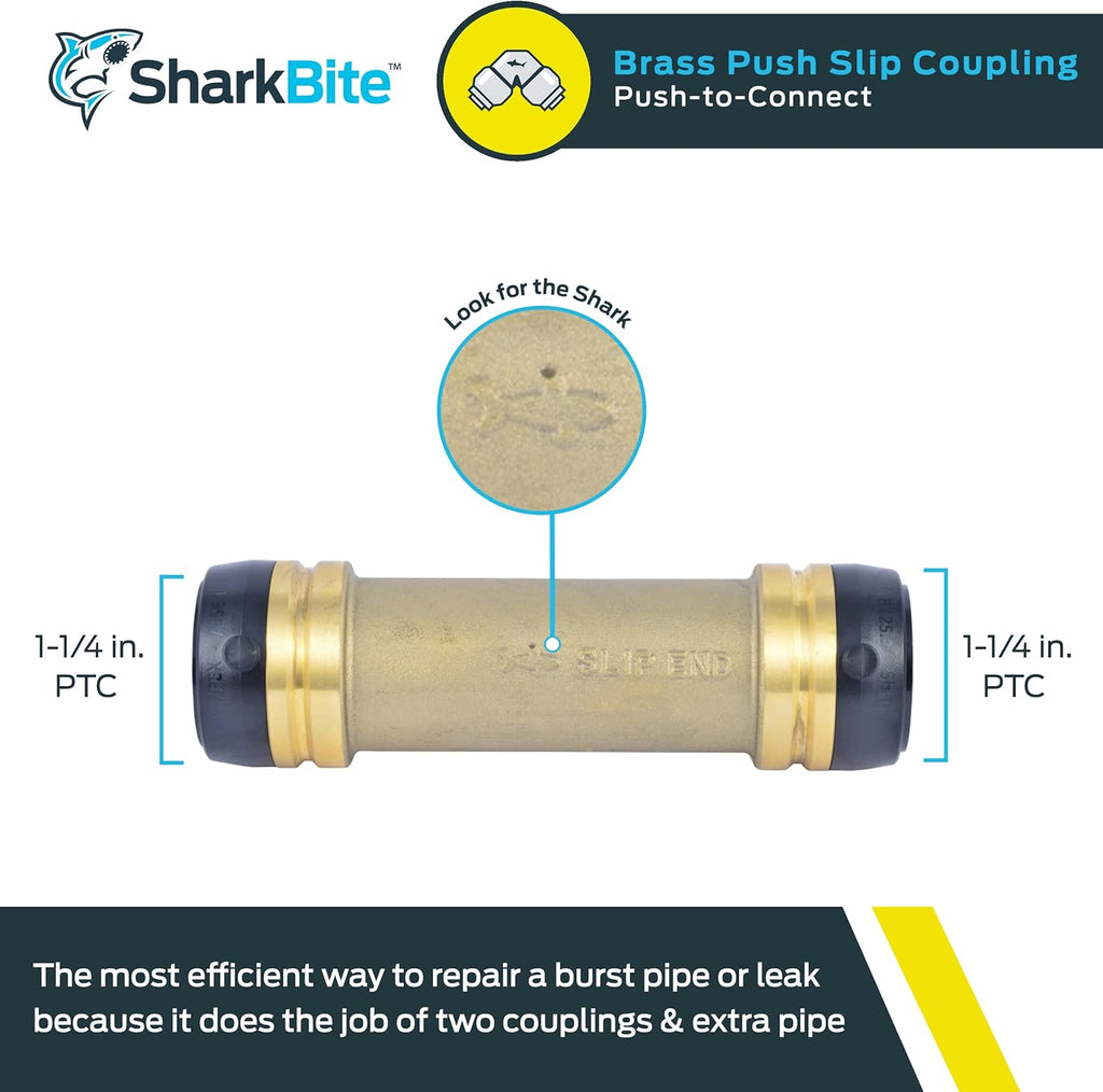 1-1/4 x 1-1/4 in Slip Coupling, Push-to-Connect Brass Plumbing Fitting, UXL0635