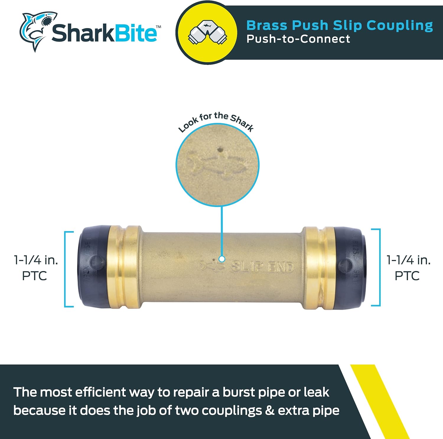 1-1/4 x 1-1/4 in Slip Coupling, Push-to-Connect Brass Plumbing Fitting, UXL0635