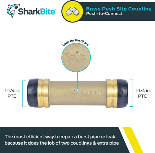 1-1/4 x 1-1/4 in Slip Coupling, Push-to-Connect Brass Plumbing Fitting, UXL0635