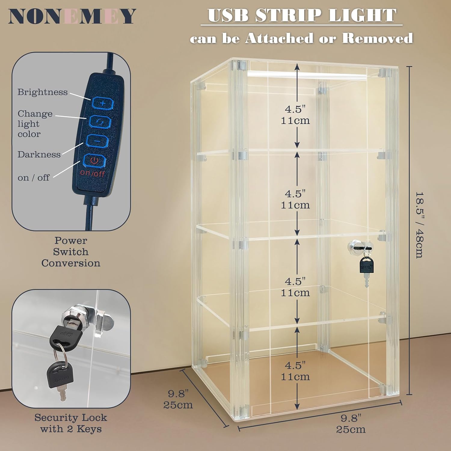 Acrylic Display case with Lock,4 Tier Lockable Security Display Case, Dustproof Protection Countertop Organizer Box