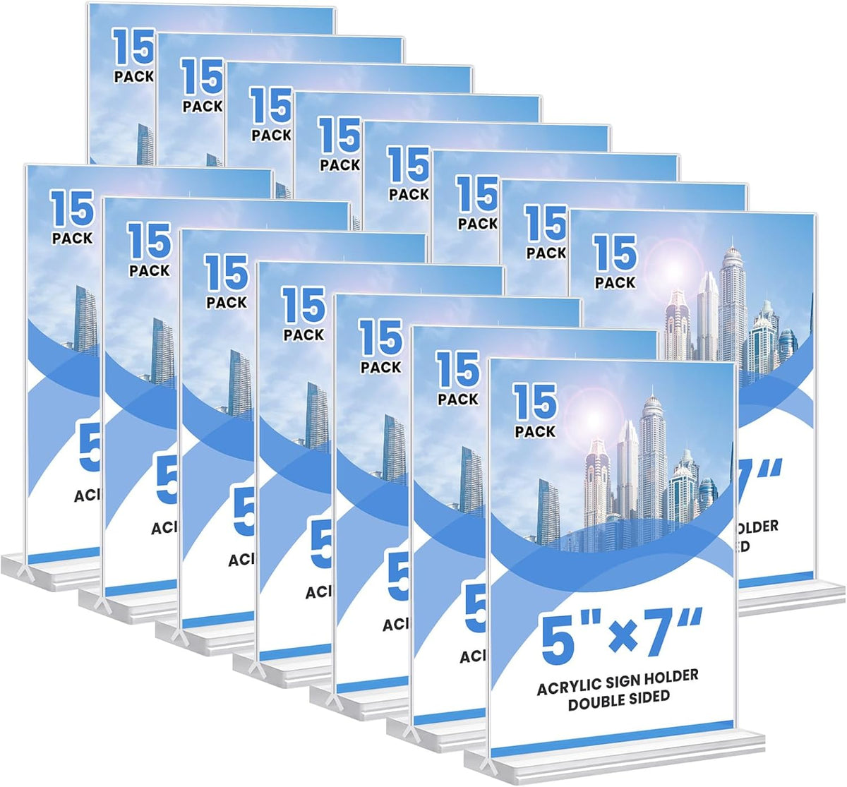 Acrylic Sign Holder, 5x7, 15 Pack Vertical Clear Table Menu Display, Double Sided, Plastic Stand, Suitable for