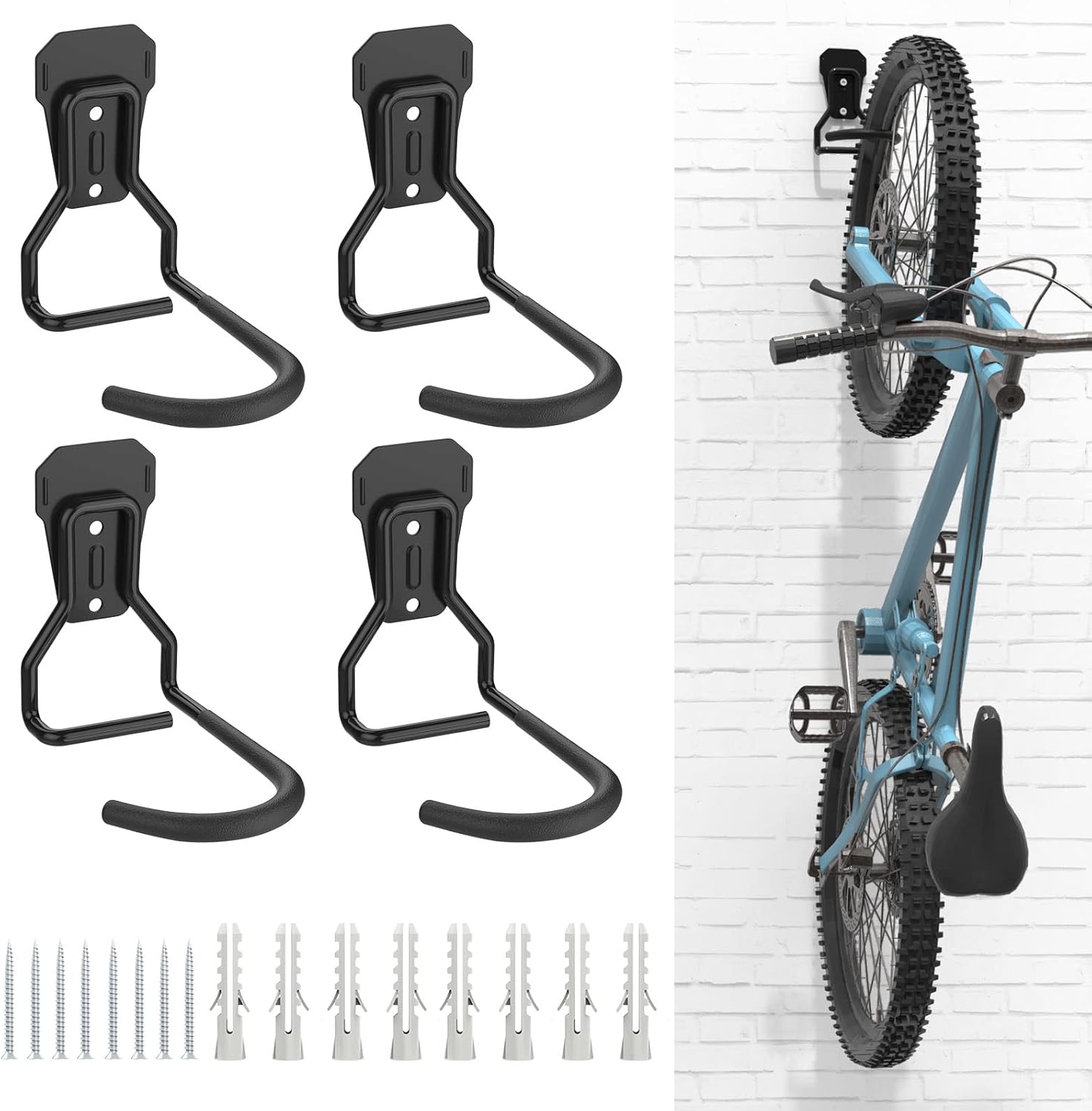 Bike Wall Mount with Fixed Hook, [4 Pack] Bike Storage Rack | Bike Rack Vertical Stand for Garage - Easily