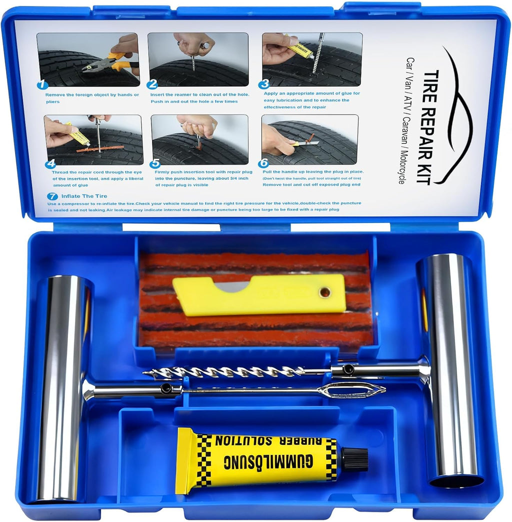 Tire Repair Kit with Plugs, Tire Plug Kit Heavy Duty Professional for Car, ATV, Motorcycle, Truck, Flat Tire