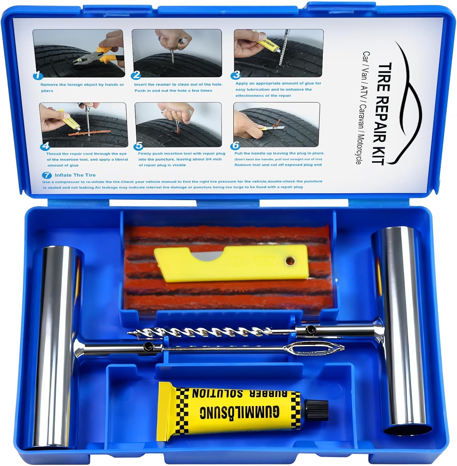 Tire Repair Kit with Plugs, Tire Plug Kit Heavy Duty Professional for Car, ATV, Motorcycle, Truck, Flat Tire
