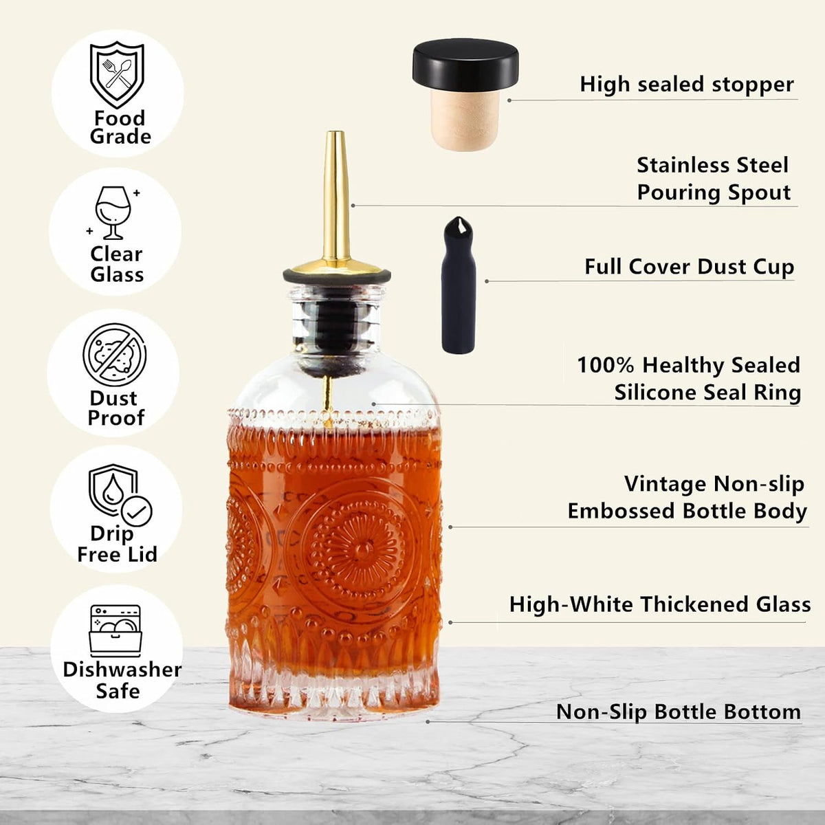 Coffee Syrup Dispenser Bottles Set 2 Pack 7 OZ Simple Small Syrup Bottles Set with Metal Pour Spout Ideal for Coffee