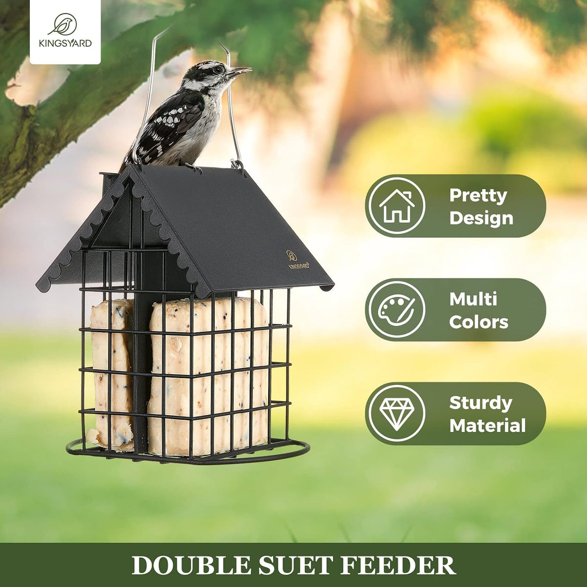 All Metal Double Suet Bird Feeder with Perch