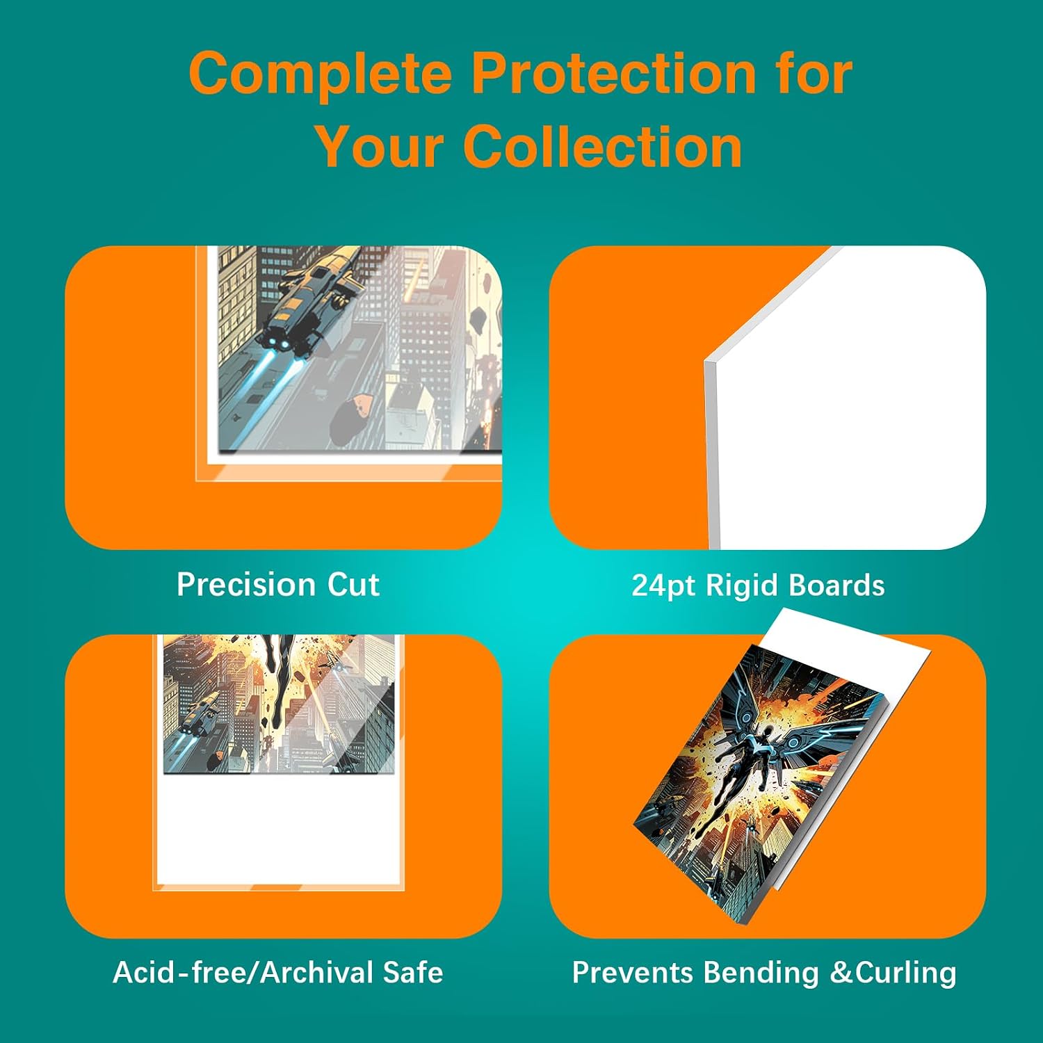 100ct Silver Comic Backing Boards - 24PT Acid-Free Rigid Protector Sheets | 7" x 10.5" Regular Comics Boards