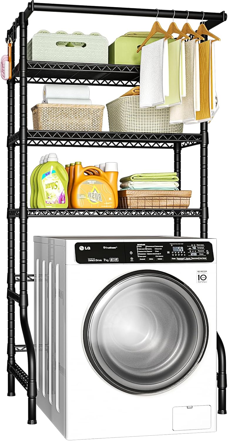 U11 Over Washer and Dryer Shelves, 3 Tiers Laundry Room Storage and Organizer Standing Shelf, Metal Freestanding