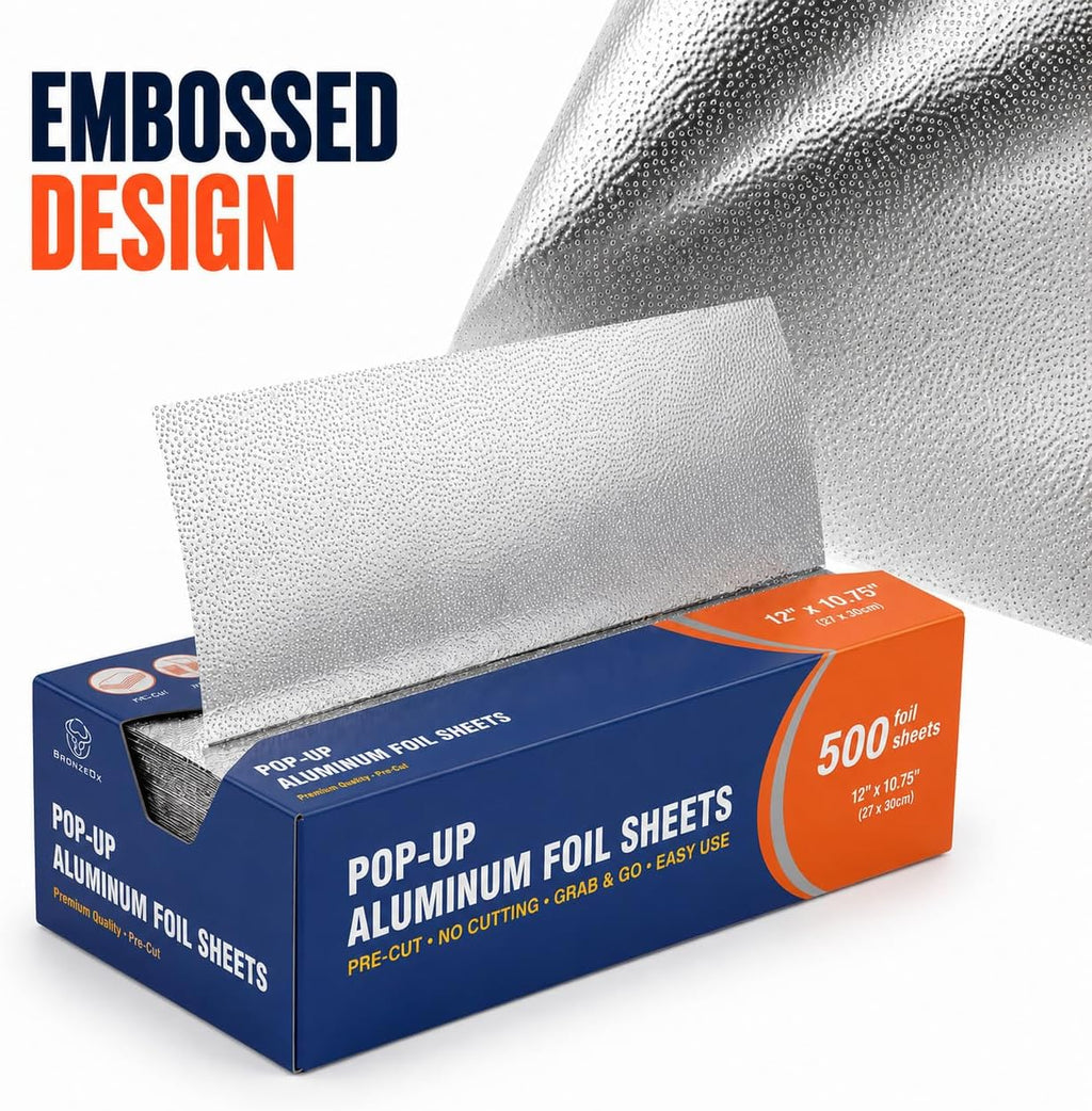 Aluminum Foil Sheets Pre Cut Pop Up, 12 x 10.75 Inches, 500 Sheets Bulk Pack, Large Foil Wraps for Burritos, Food