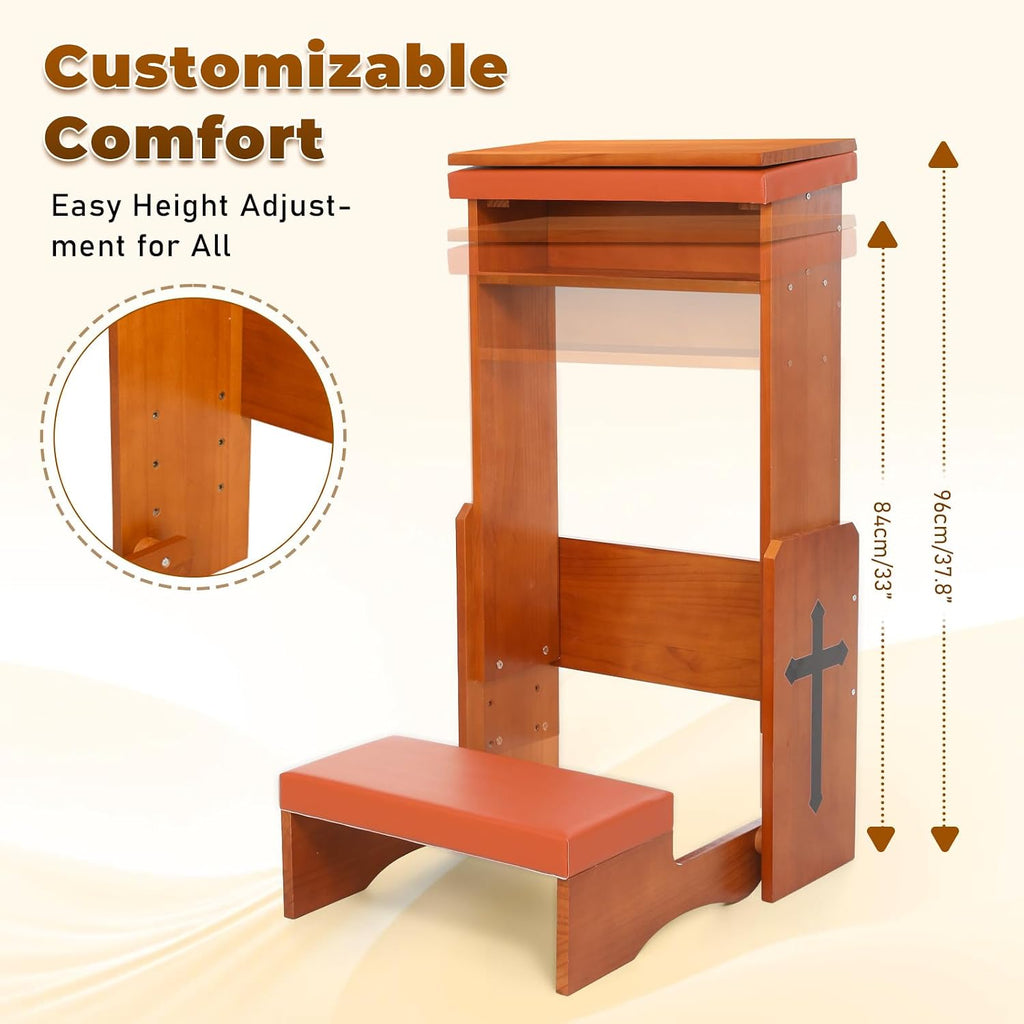 Prayer Kneeler Bench with Book Rest, Adjustable Height