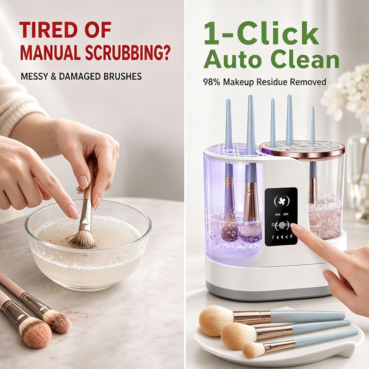 3 IN 1 Electric Makeup Brush Cleaner Dryer, Portable USB Automatic Cosmetic Brush Cleaner, Deep Clean Fast Dry for