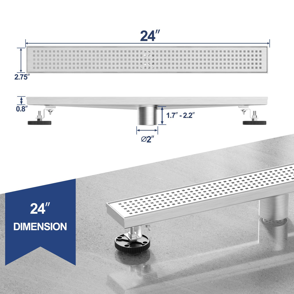 24" Linear Shower Drain, Brushed 304 SS Bathroom Linear Drain,cUPC