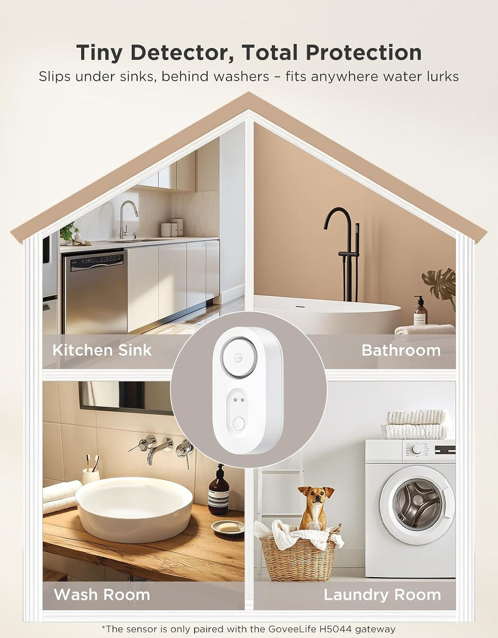 Upgraded Water Leak Detector with 105dB Adjustable Alarm, 1 Pack | Dual probes detect leaks, 5Yr Battery Life, IP67