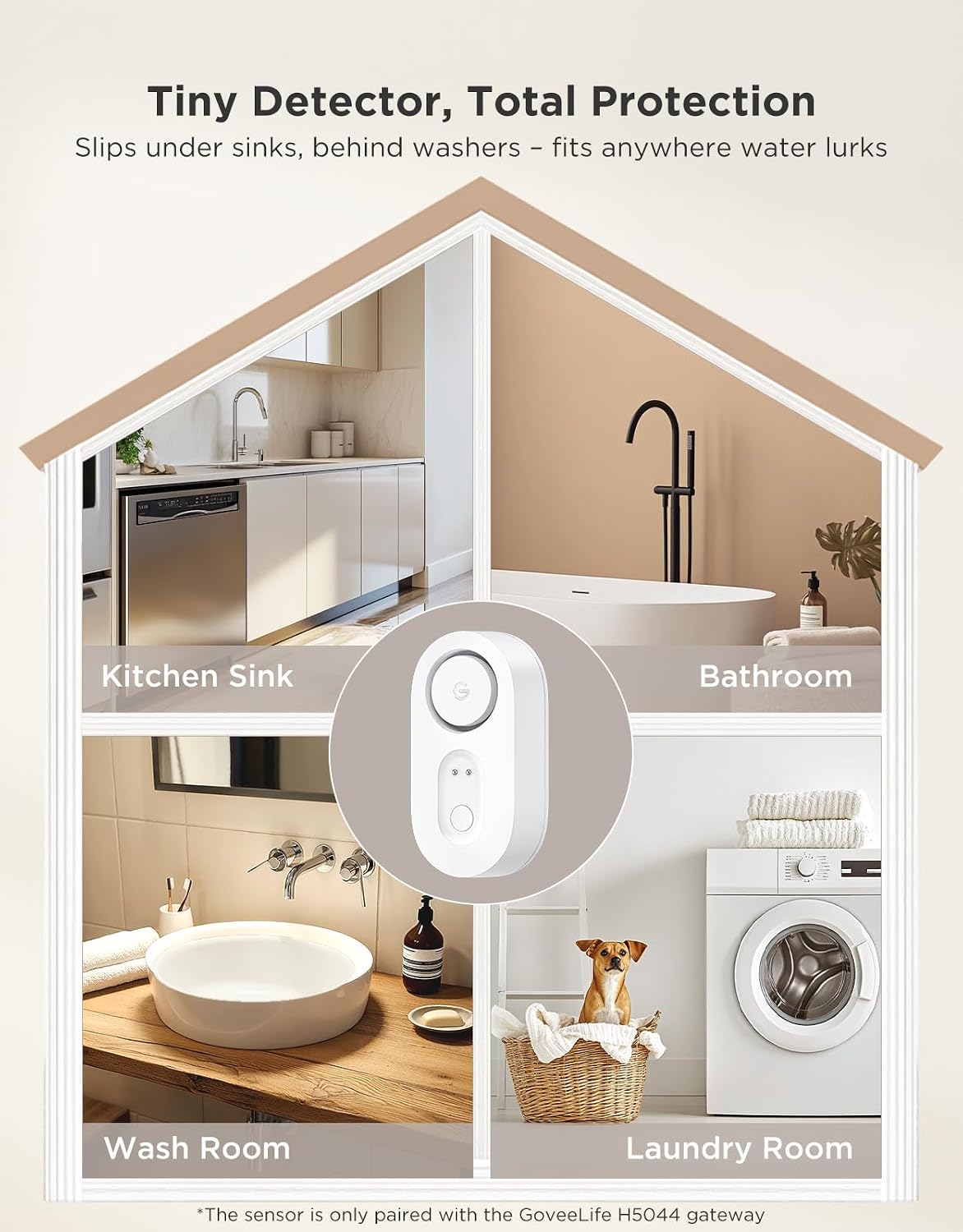 Upgraded Water Leak Detector with 105dB Adjustable Alarm, 1 Pack | Dual probes detect leaks, 5Yr Battery Life, IP67