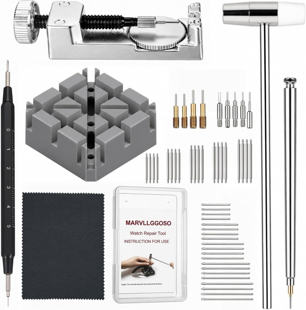 Watch Link Removal Tool Kit, Watch Band Adjustment & Resizing Tool with Double-Head Hammer,Metal Watch Band Link