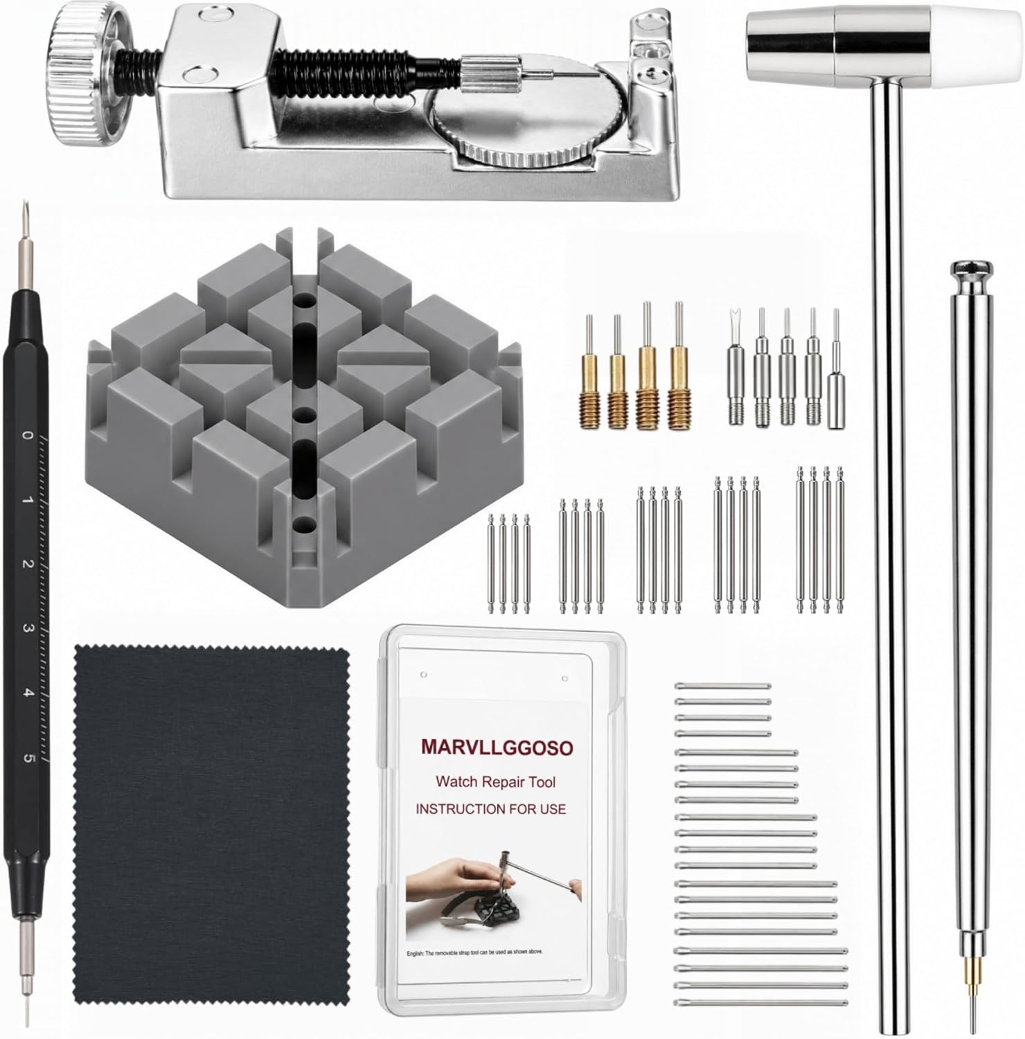 Watch Link Removal Tool Kit, Watch Band Adjustment & Resizing Tool with Double-Head Hammer,Metal Watch Band Link