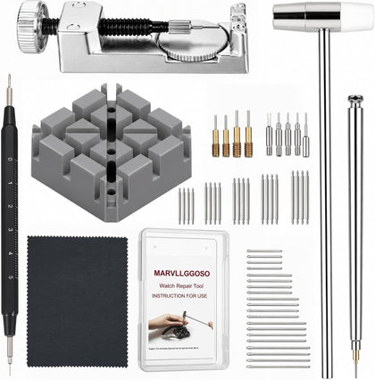 Watch Link Removal Tool Kit, Watch Band Adjustment & Resizing Tool with Double-Head Hammer,Metal Watch Band Link