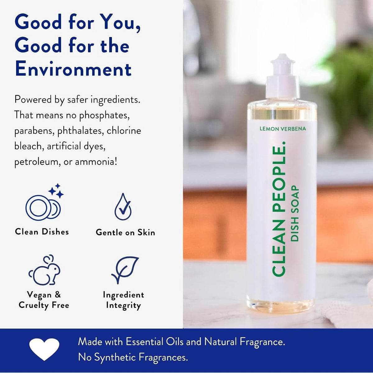 Liquid Dish Soap - Clean, Simple Ingredients - Extra Scrubbing Power (Lemon Verbena Scent) 12 fl. oz (3 Pack)
