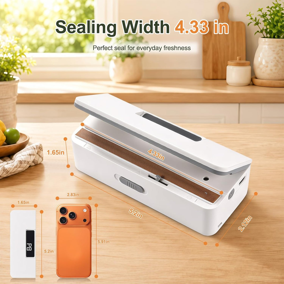 Mini Bag Sealer with Cutter & Magnetic Back, USB Rechargeable Heat Sealer