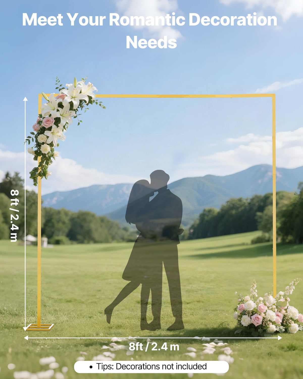 Arch Backdrop Stand, 8 x 8 ft, Stable Structure, Easy Assembly, Square Gold Metal Arch Backdrop Stand for Wedding