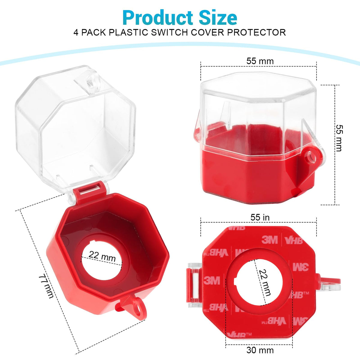4 Pack Emergency Stop Button Cover Lockout, Square Transparent