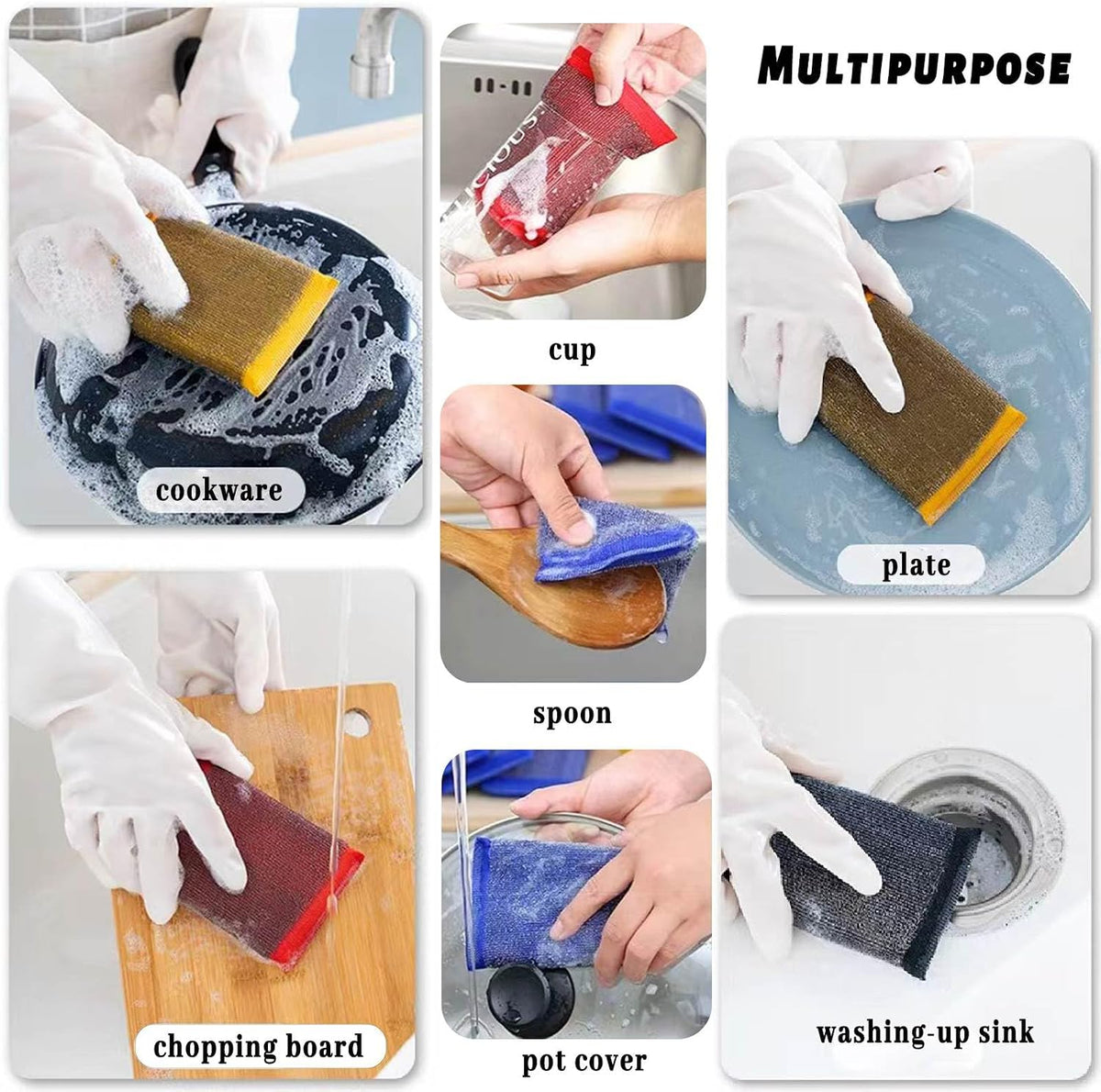 Steel Wool Scrubber Kitchen Sponges - 6 Pack Kitchen Dish Sponges Scrubbers, Non-Scratch Microfiber sponges for