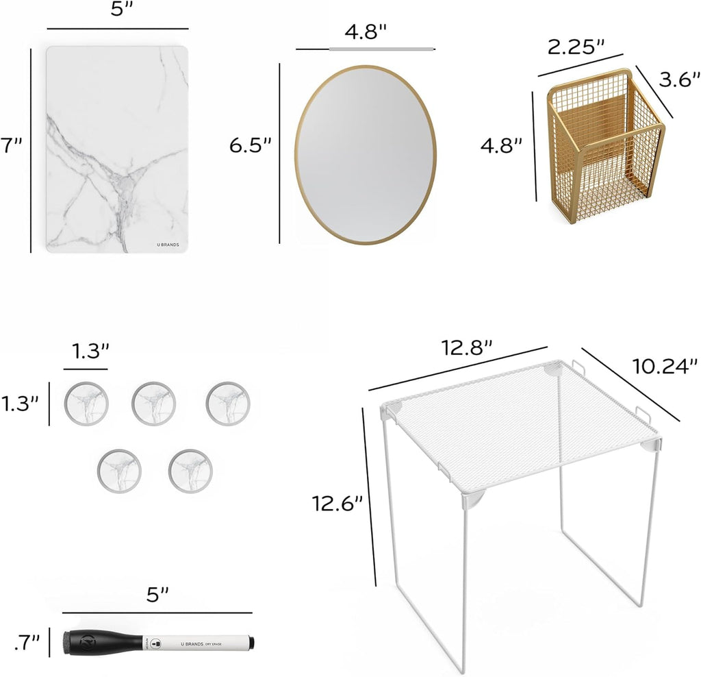 Locker Organizer Kit, 11 Pcs, White & Gold, Cute Locker Décor Kit
