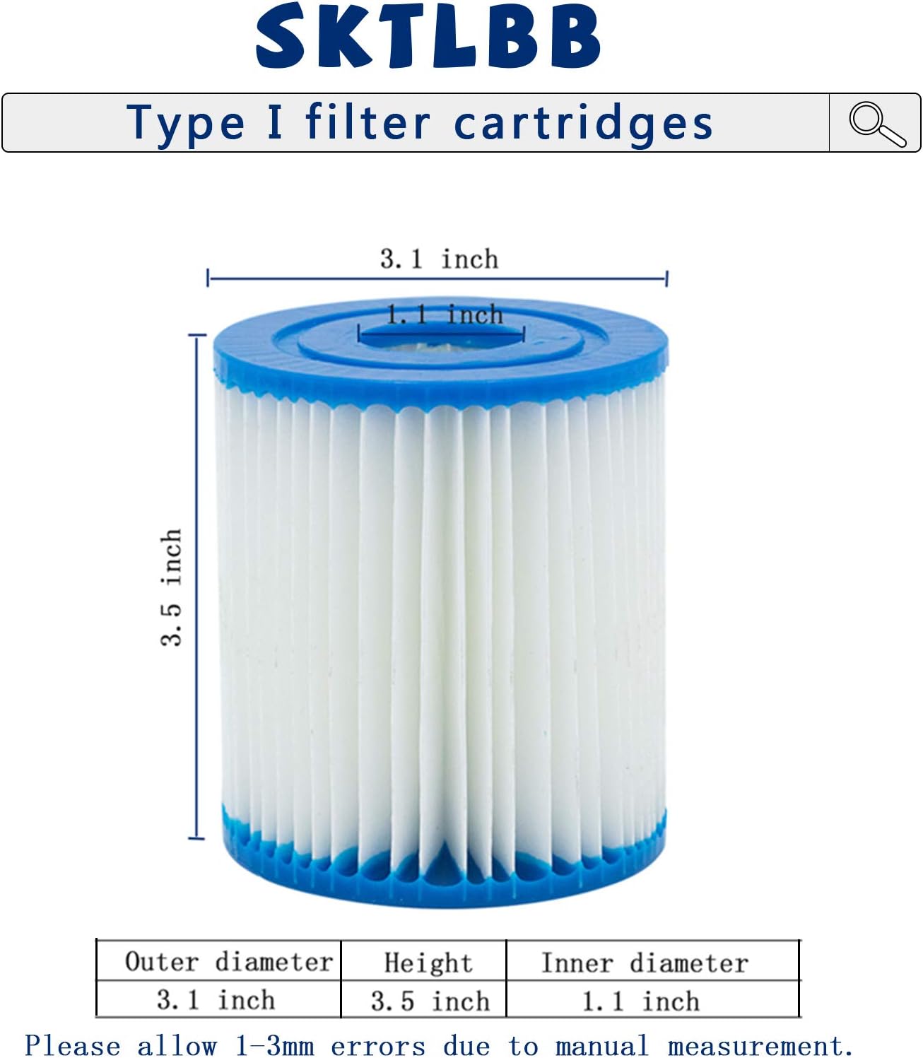 Type I Pool Filter Cartridge, 3.11 x 3.48 Inch Size I for Swimming Pool Filter,Pool Filter Pumps Universal