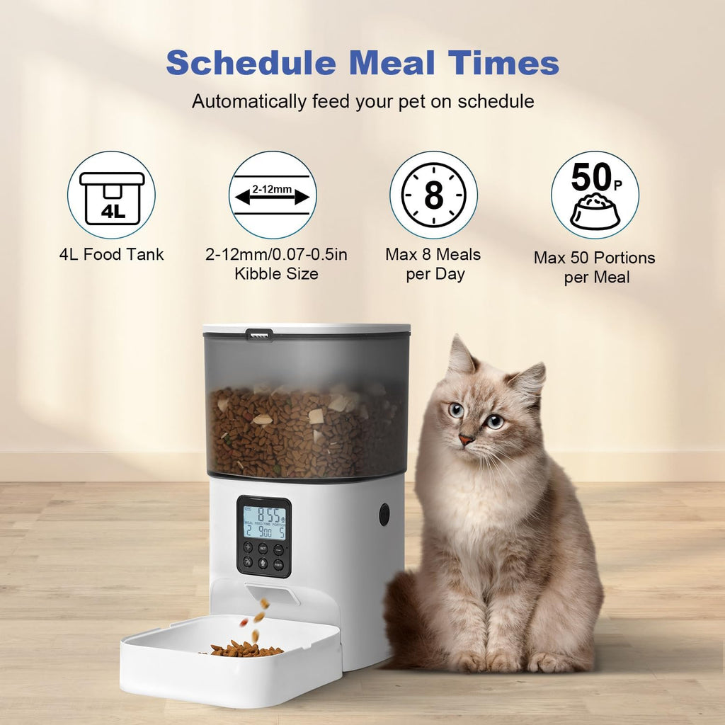 Automatic Cat Feeder,4L Timed Cat＆Dog Dry Food Dispenser