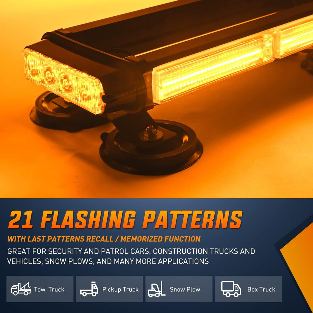 14.5" Amber COB LED Strobe Rooftop Flashing Light Bar High Visibility Emergency Hazard Warning Beacon Lights