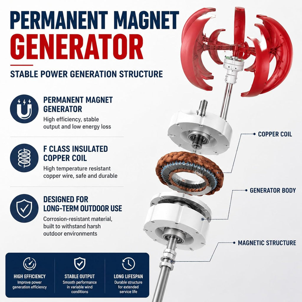Small Vertical Wind Turbine Generator,5 Blade Design for Remote Power | Compact Vertical Wind Turbine offers Quiet