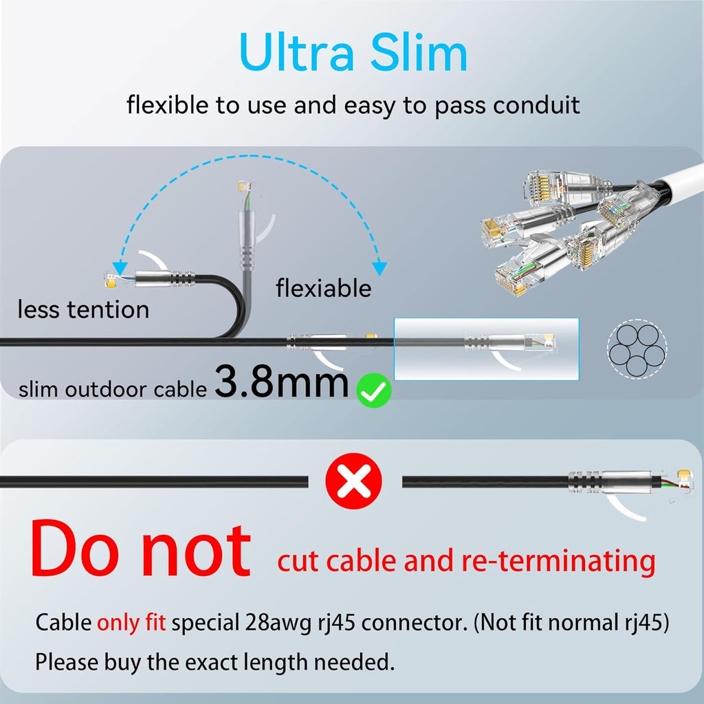 Cat6a Ethernet Cable Slim 50ft Outdoor&Indoor, 28AWG Pure Copper Cat6 Internet Cable for Waterproof & Direct Burial