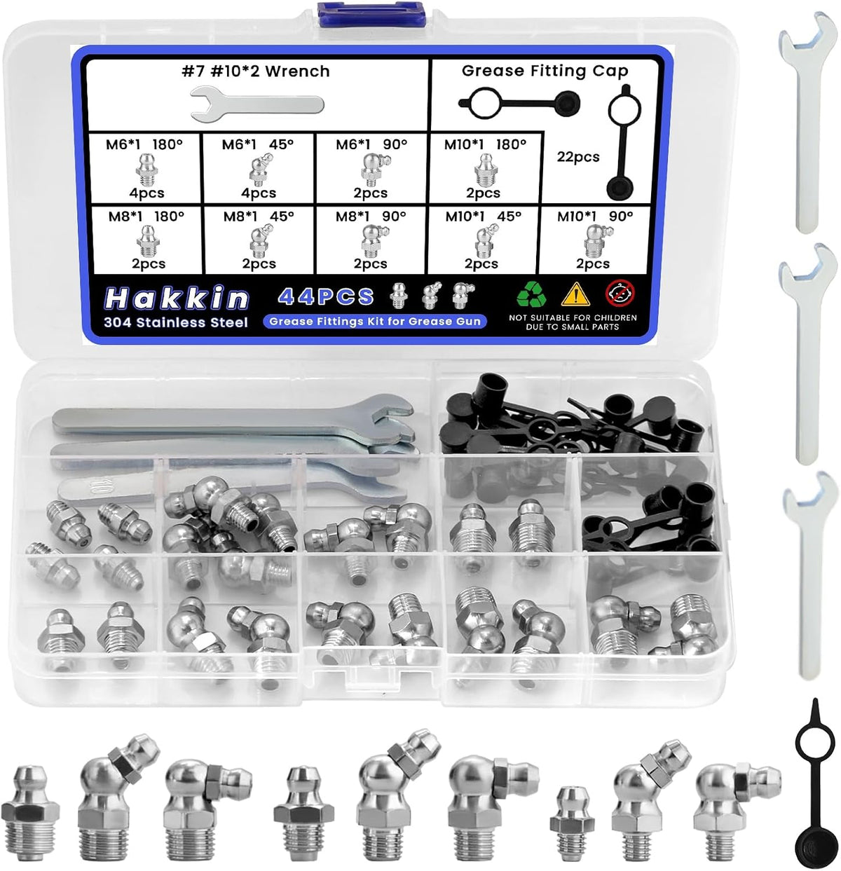 Hakkin Metric Grease Fittings Assortment M6 M8 M10, 304 Stainless Steel
