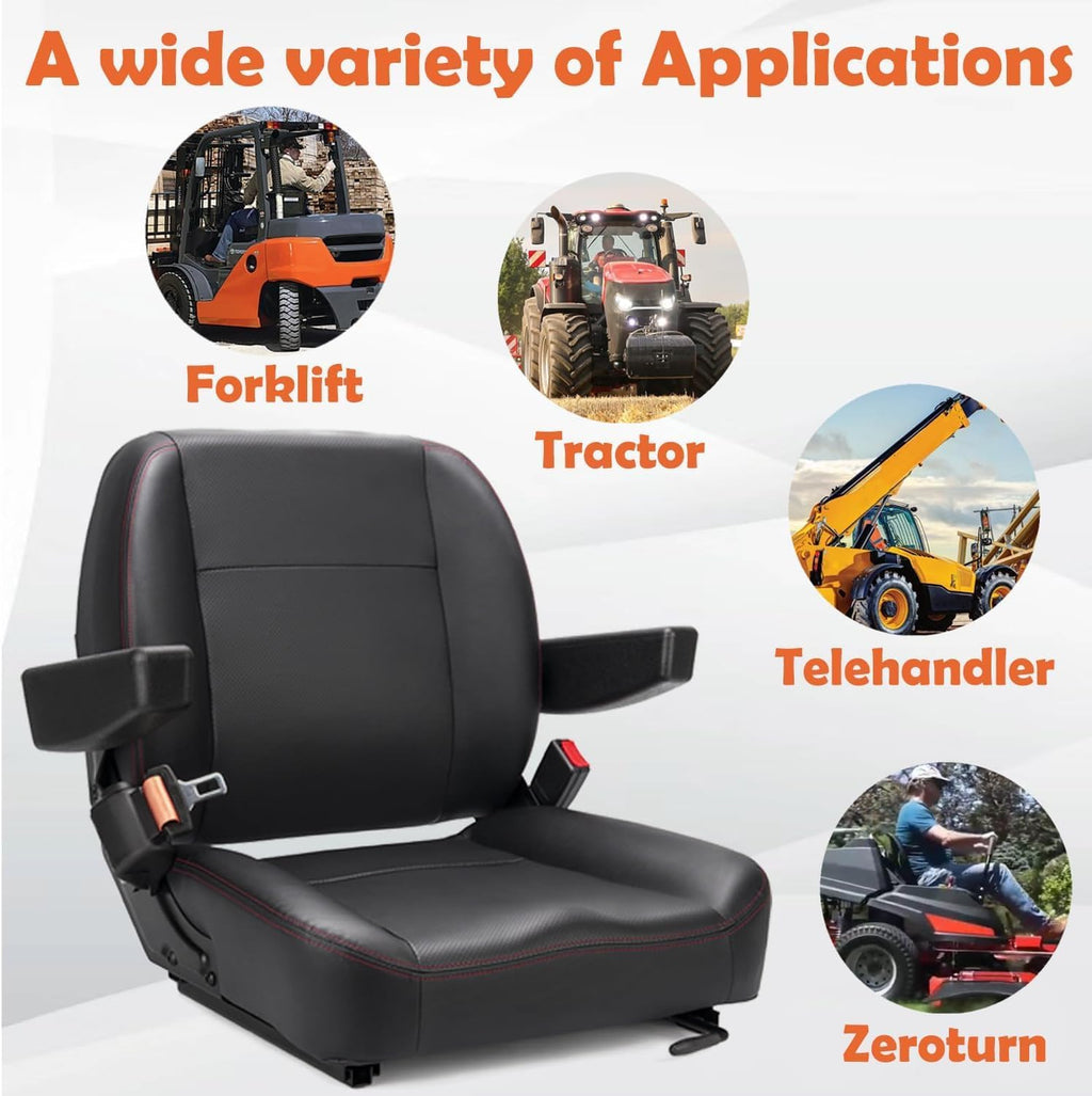 Universal Forklift Seat,Tractor Seat,with Micro Switch,Armrest and Safety Belt,for Tractor,Mower,Skid
