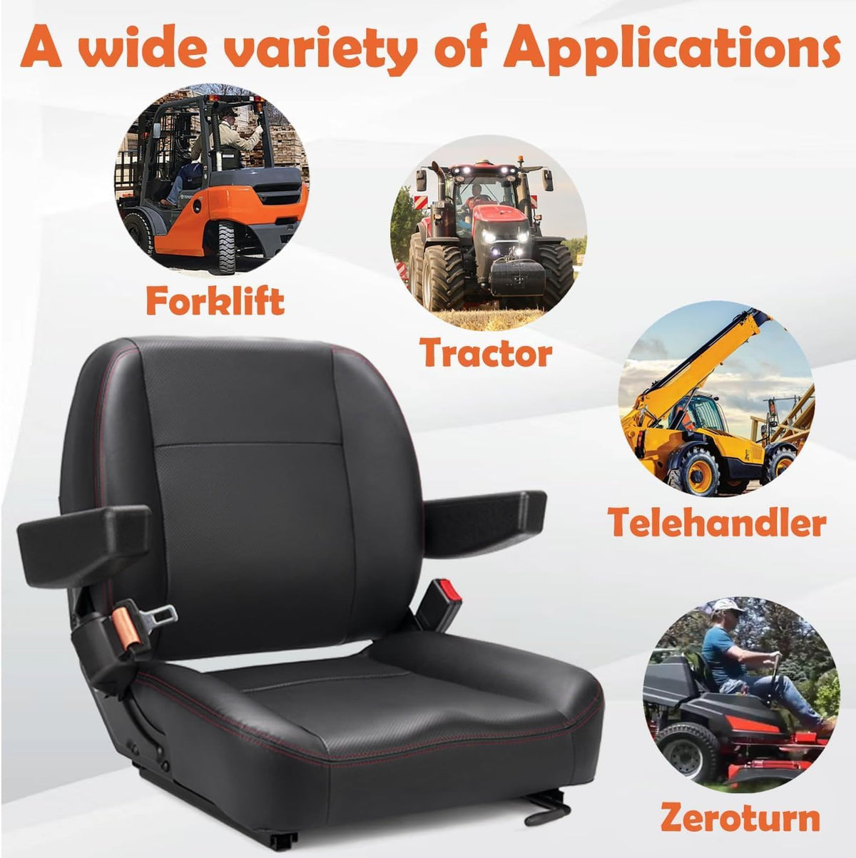 Universal Forklift Seat,Tractor Seat,with Micro Switch,Armrest and Safety Belt,for Tractor,Mower,Skid