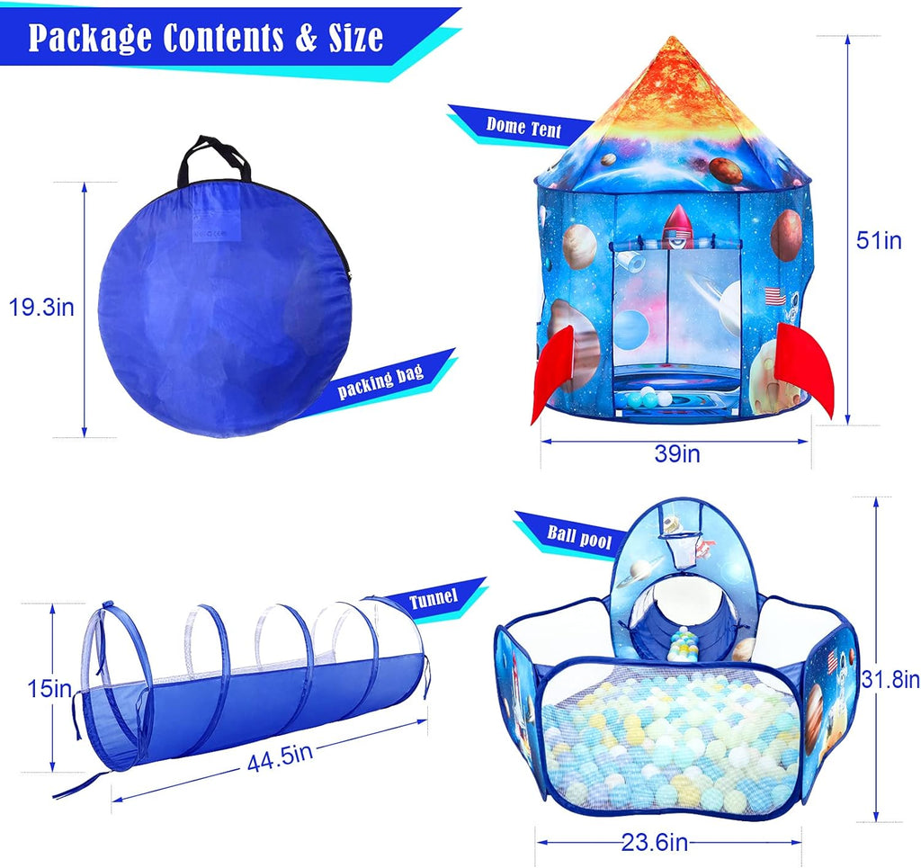 3PC Ball Pits for Toddlers with Kids Play Tent and Kids Tunnel for Boys & Girls, Baby Pop Up Playhouse Toy for