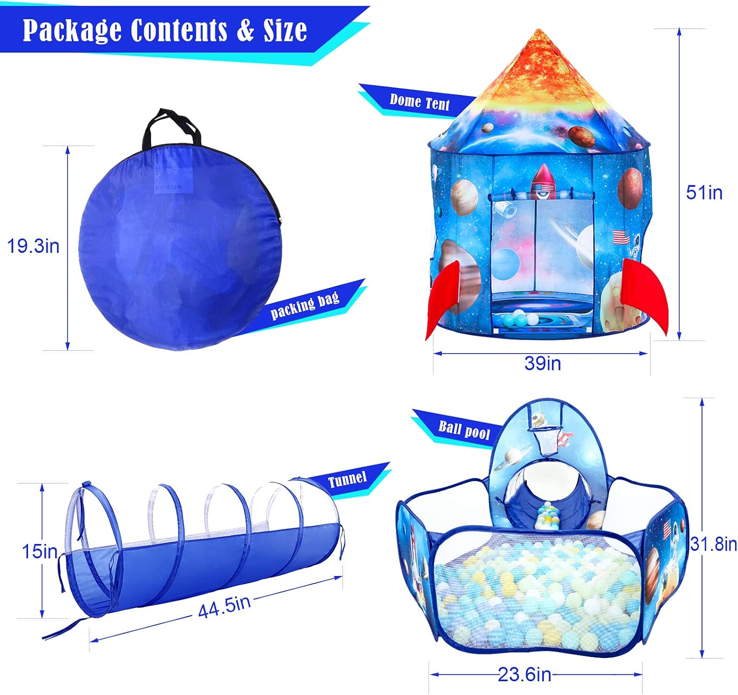 3PC Ball Pits for Toddlers with Kids Play Tent and Kids Tunnel for Boys & Girls, Baby Pop Up Playhouse Toy for
