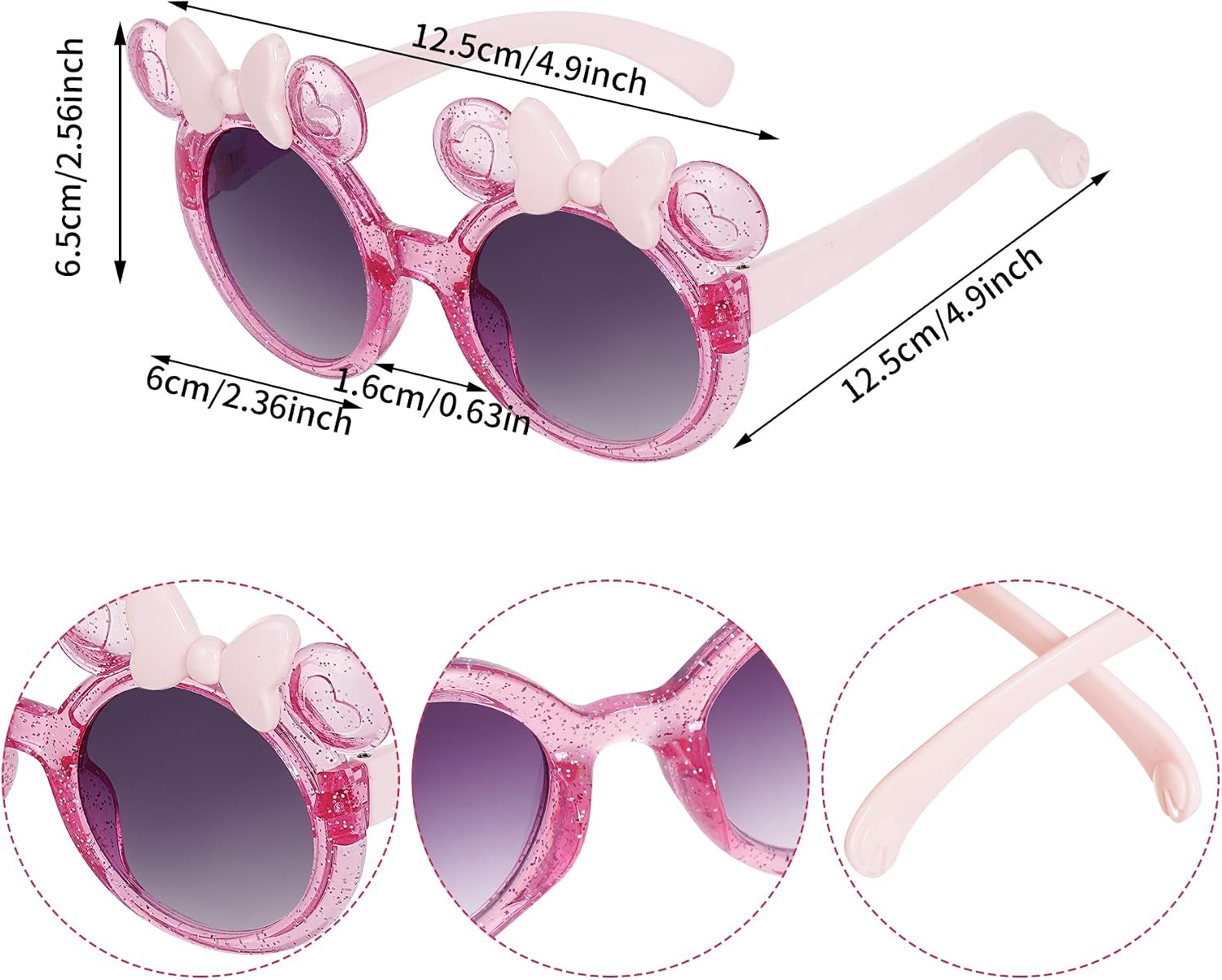 3 Pairs Cute Kids Sunglasses Multiple Shaped Glasse for Toddler Girls Age 3-12 Outdoor Beach Eyewear, UV400 Protection