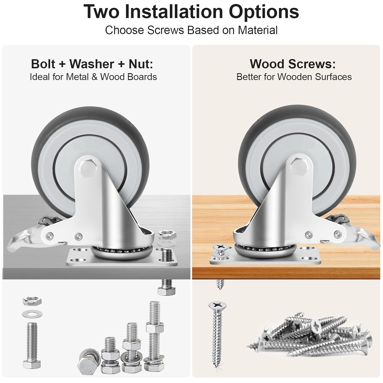 4 Inch Caster Wheels Set of 4 Heavy Duty Swivel Casters Includes Mounting Hardware 1320 Lbs Load Capacity Quiet TPE