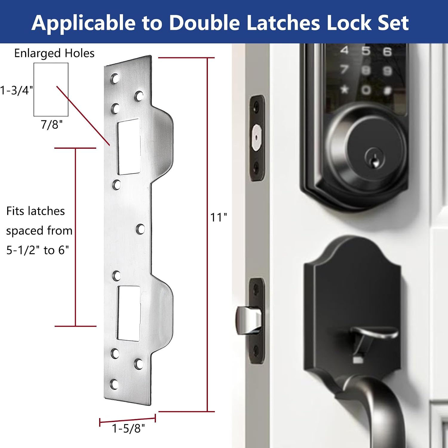 Door Strike Plate Reinforcement Plate, Front Door Strike Plate, Double Strike Plate for 5-1/2 in. Hole Centers, Heavy
