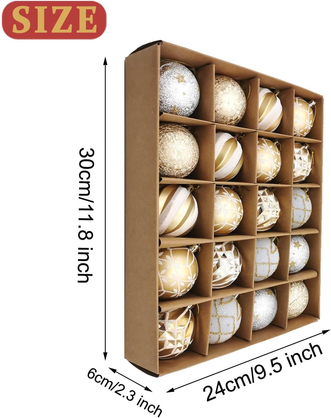 Christmas Ball Ornaments Set, 20ct 60mm Elegant White and Gold Assorted Christmas Tree Decorations, Shatterproof