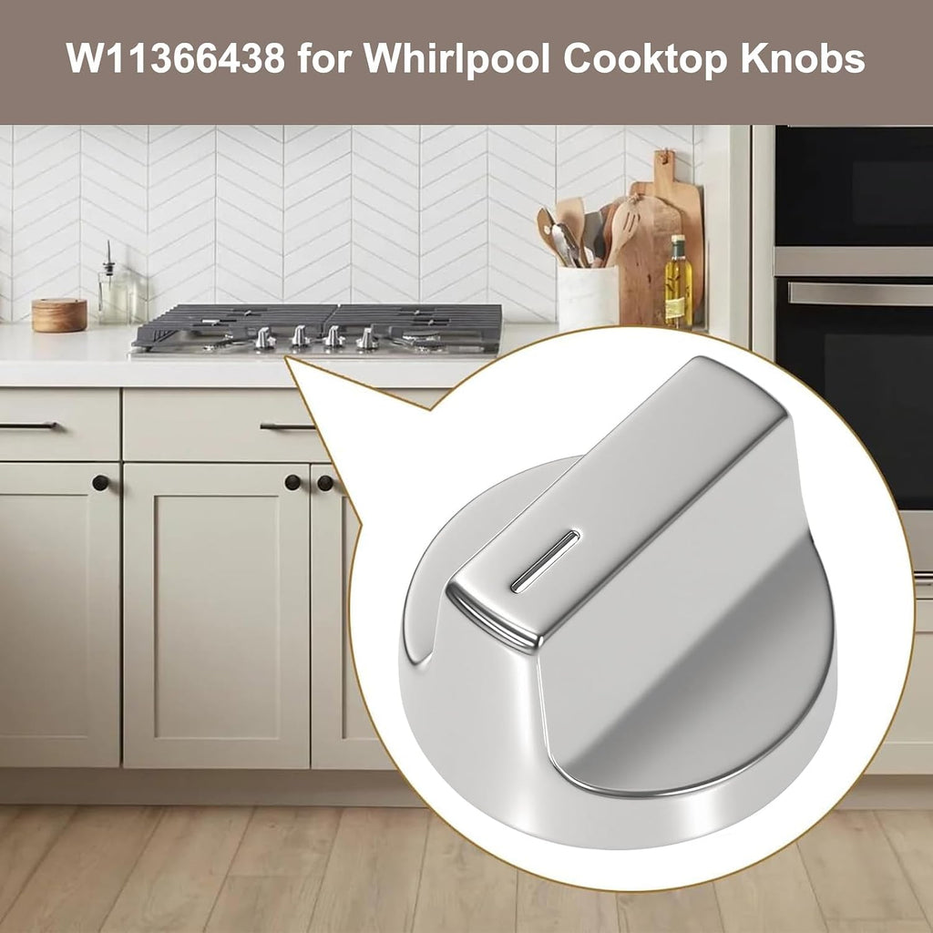 W11366438 Stove Knobs Compatible with Whirlpool Gas Cooktop Knobs - 5 Pack | WCG55US0HS00 WCG55US0HS05 WCG55US6HS00