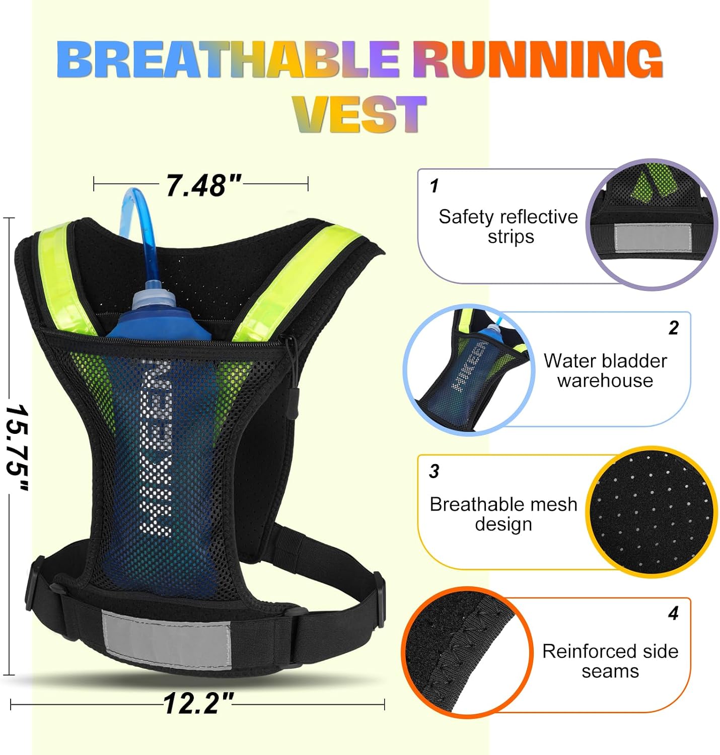 Running Vest for Women Men, Adjustable Straps Hydration Vest with Water Bladder, LED Reflective Belt and Outdoor