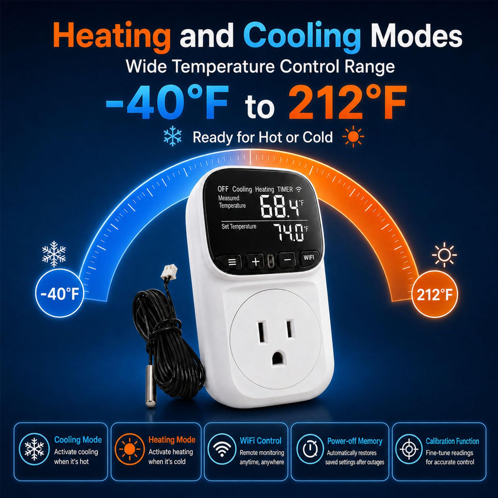 Lysvirath Smart WiFi Temperature Controller Outlet 15A/1800W Thermostat
