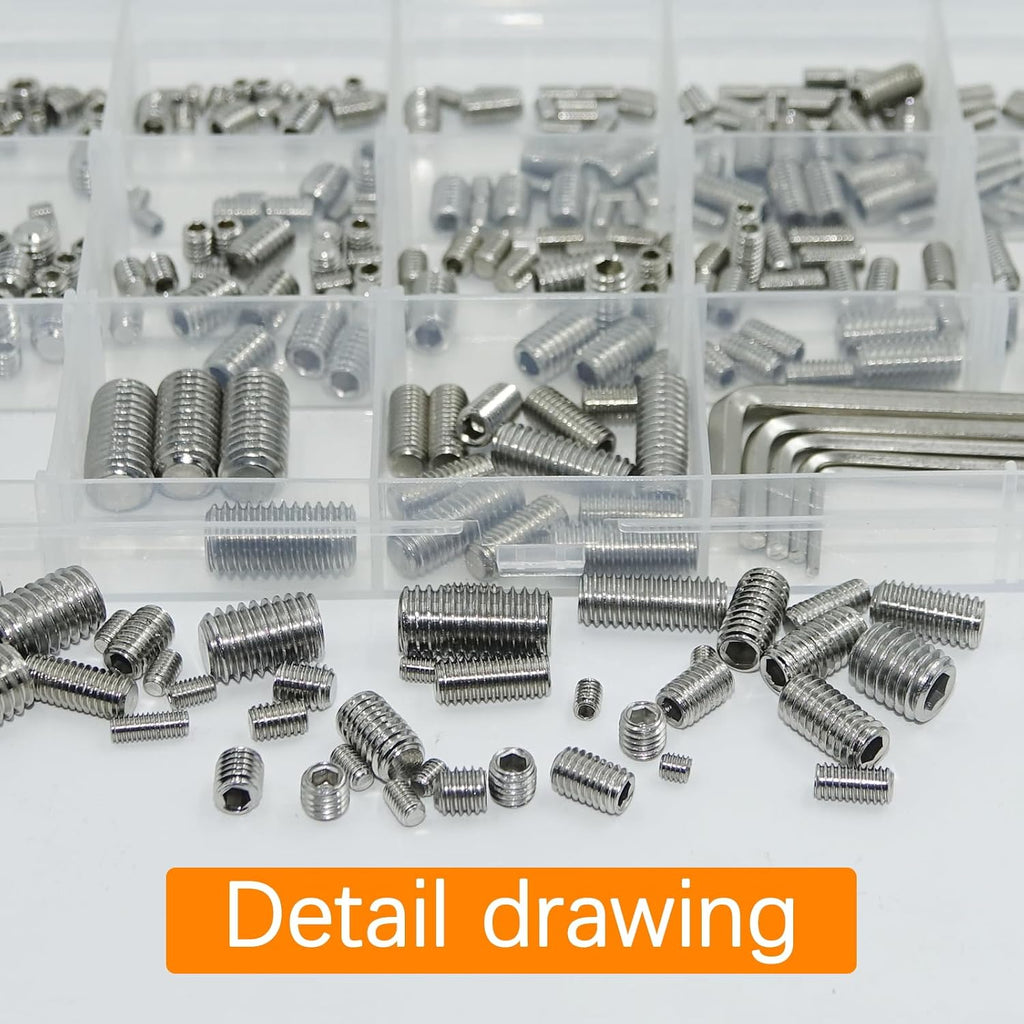 300 Pcs Set Screws, M3 M4 M5 M6 M8 Screws Assortment Kit,Allen Head Screws